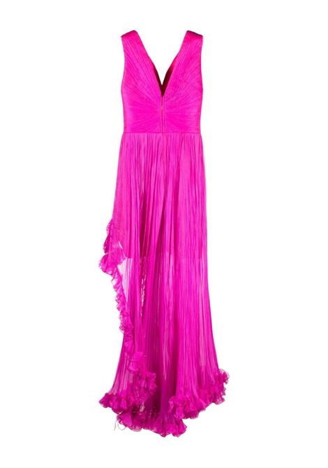 Fuchsia ruffle-detailing V-neck dress - women IRIS SERBAN | 33JENNIFERFCHS